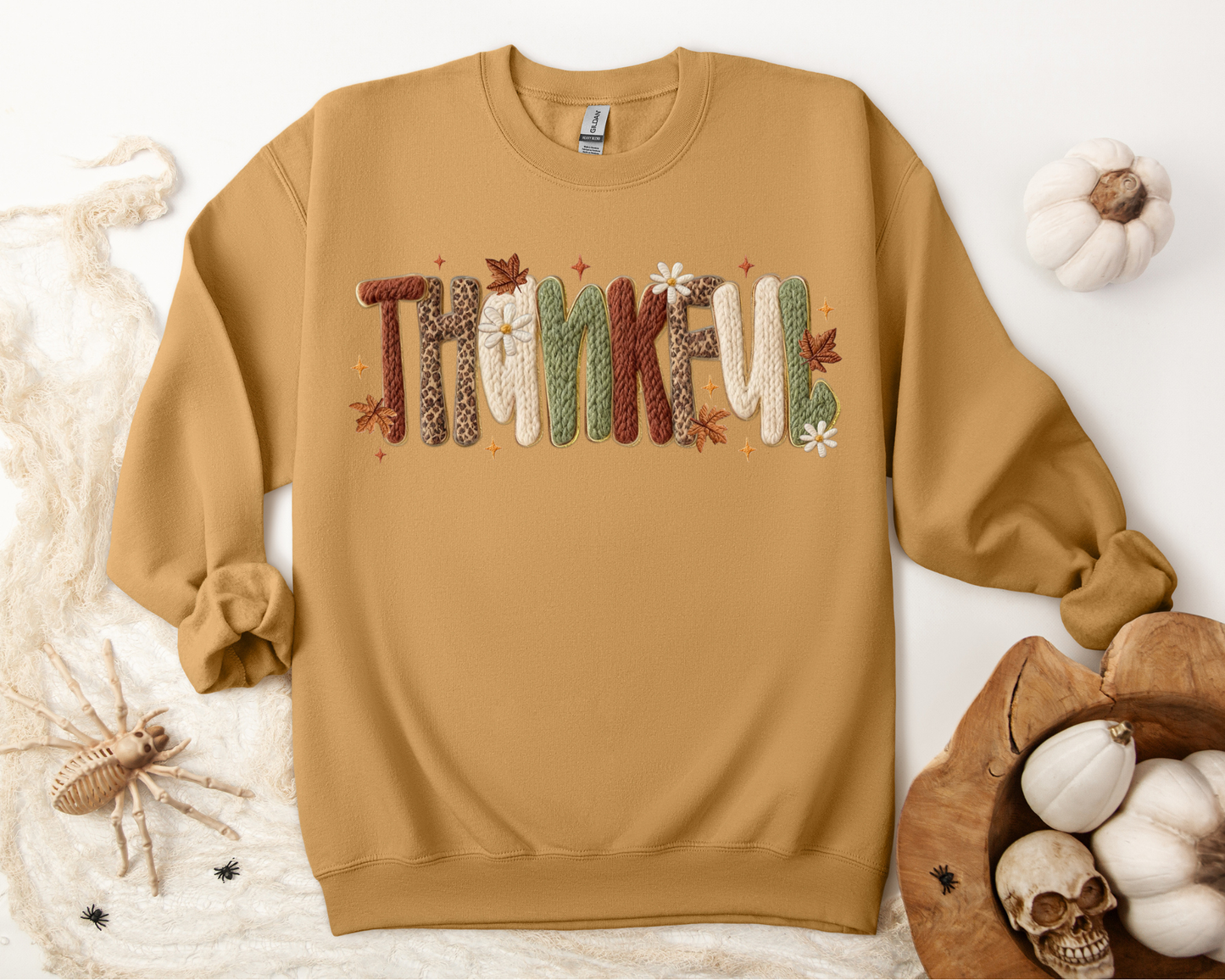 Thankful-faux yarn. Crewneck